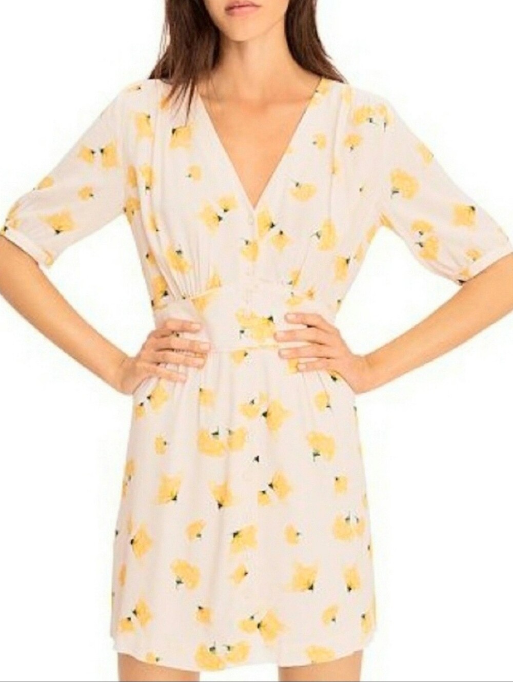 Ba&sh Kosma Ivory Yellow Floral Button Front Mini Dress XS Feminine Romantic